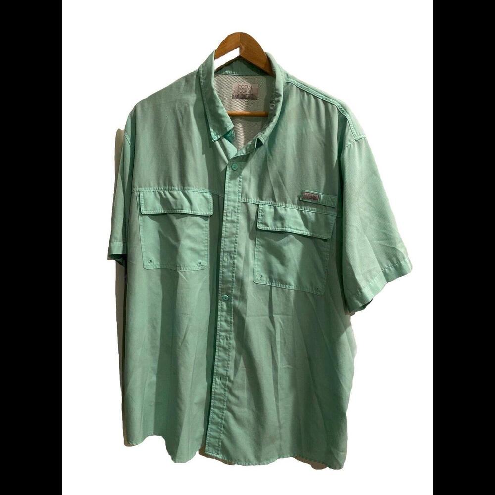 Ocean+Coast Button Up Shirt Mens 2XL Mint Green Fishing Performance Short Sleeve